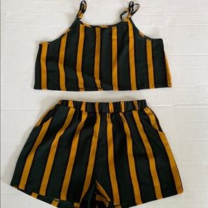 2 piece top & short set stripes green gold…